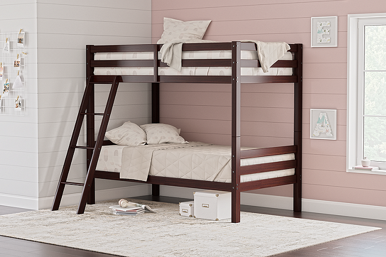 Halanton Twin over Twin Bunk Bed with Ladder (Youth) - Dark Brown  (B328-59-SI)