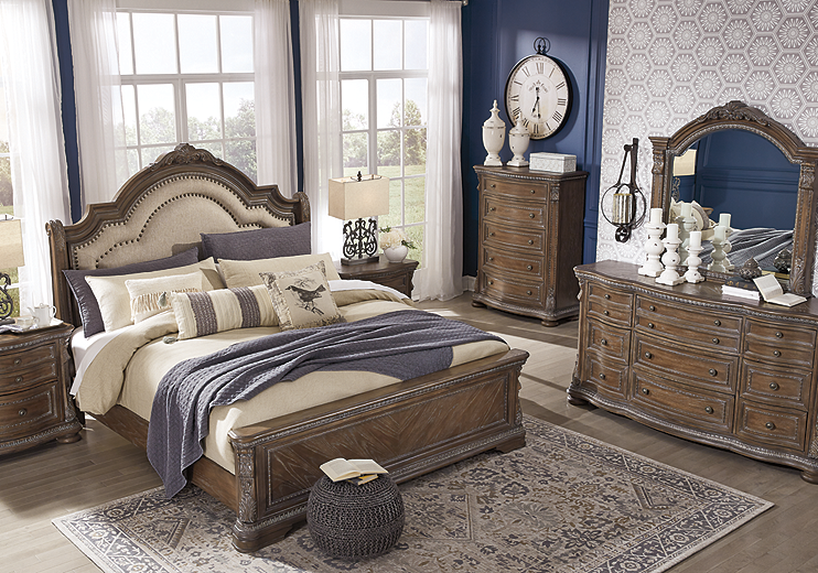 Ashley furniture store upholstered sleigh bed