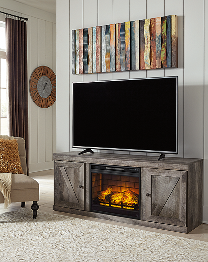 Wynnlow entertainment center with shop fireplace