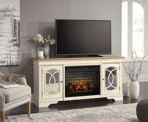 Two tone store fireplace tv stand